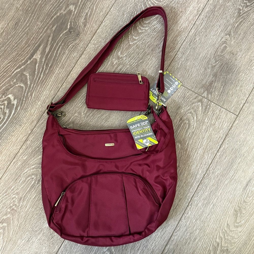 New With tags Travelon Anti-Theft Crossbody Bag, With Matching Wallet, Red